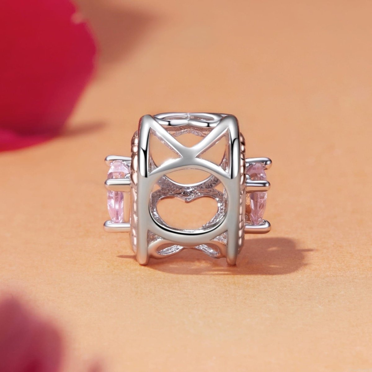 Amarante Jewelry Intertwined Rose Gold & Silver Heart with Pink Crystal Heart Charm
