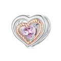 Amarante Jewelry Intertwined Rose Gold & Silver Heart with Pink Crystal Heart Charm