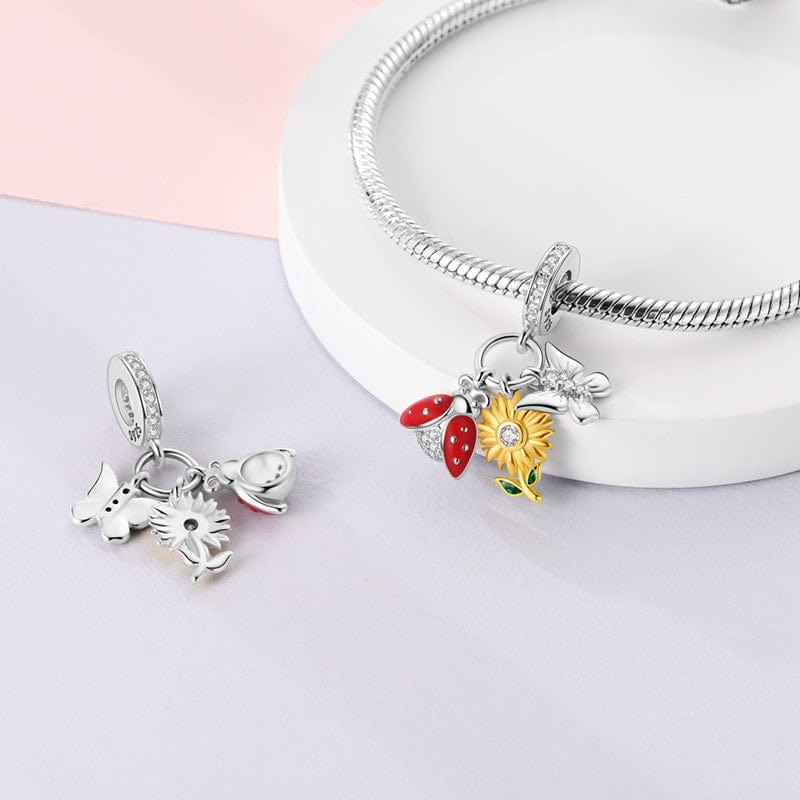 Amarante Jewelry Ladybug, Sunflower & Butterfly Garden Charm