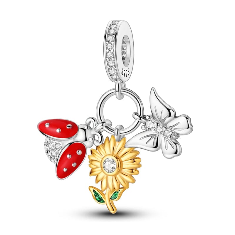 Amarante Jewelry Ladybug, Sunflower & Butterfly Garden Charm