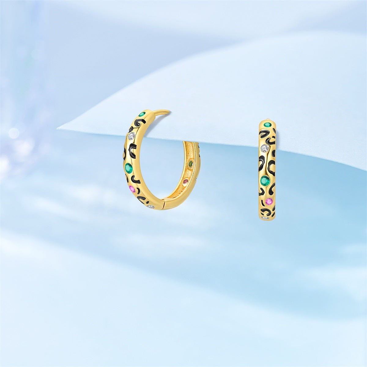 Amarante Jewelry Leopard Print Gold Hoop Earrings with Multicolor Stones