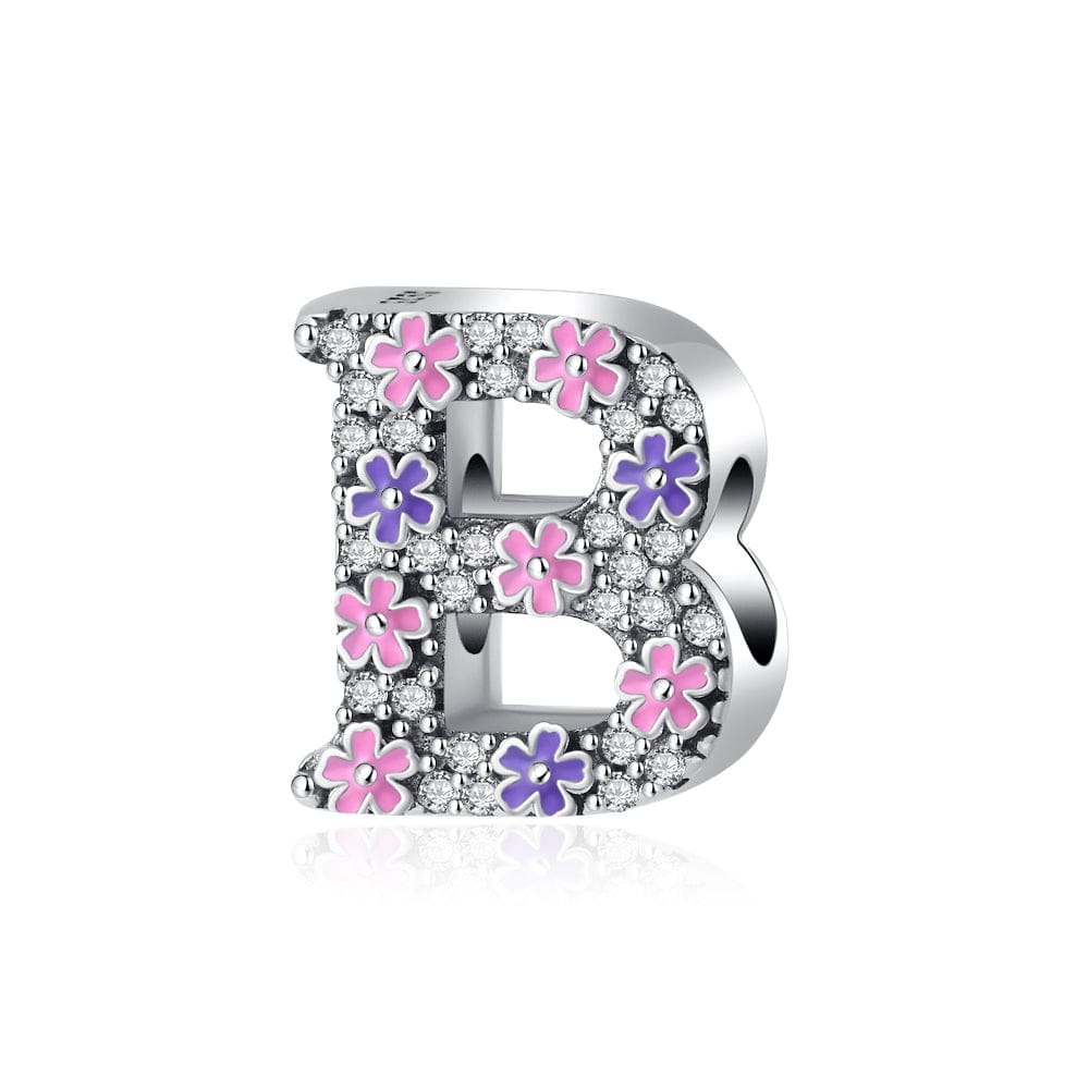 Amarante Jewelry Pink & Purple Flower Letter A~Z Alphabet Charm