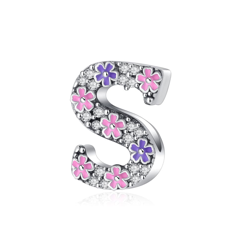 Amarante Jewelry Pink & Purple Flower Letter A~Z Alphabet Charm