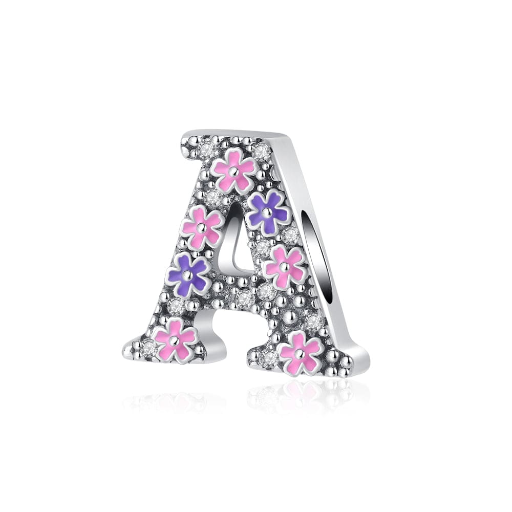Amarante Jewelry Pink & Purple Flower Letter A~Z Alphabet Charm