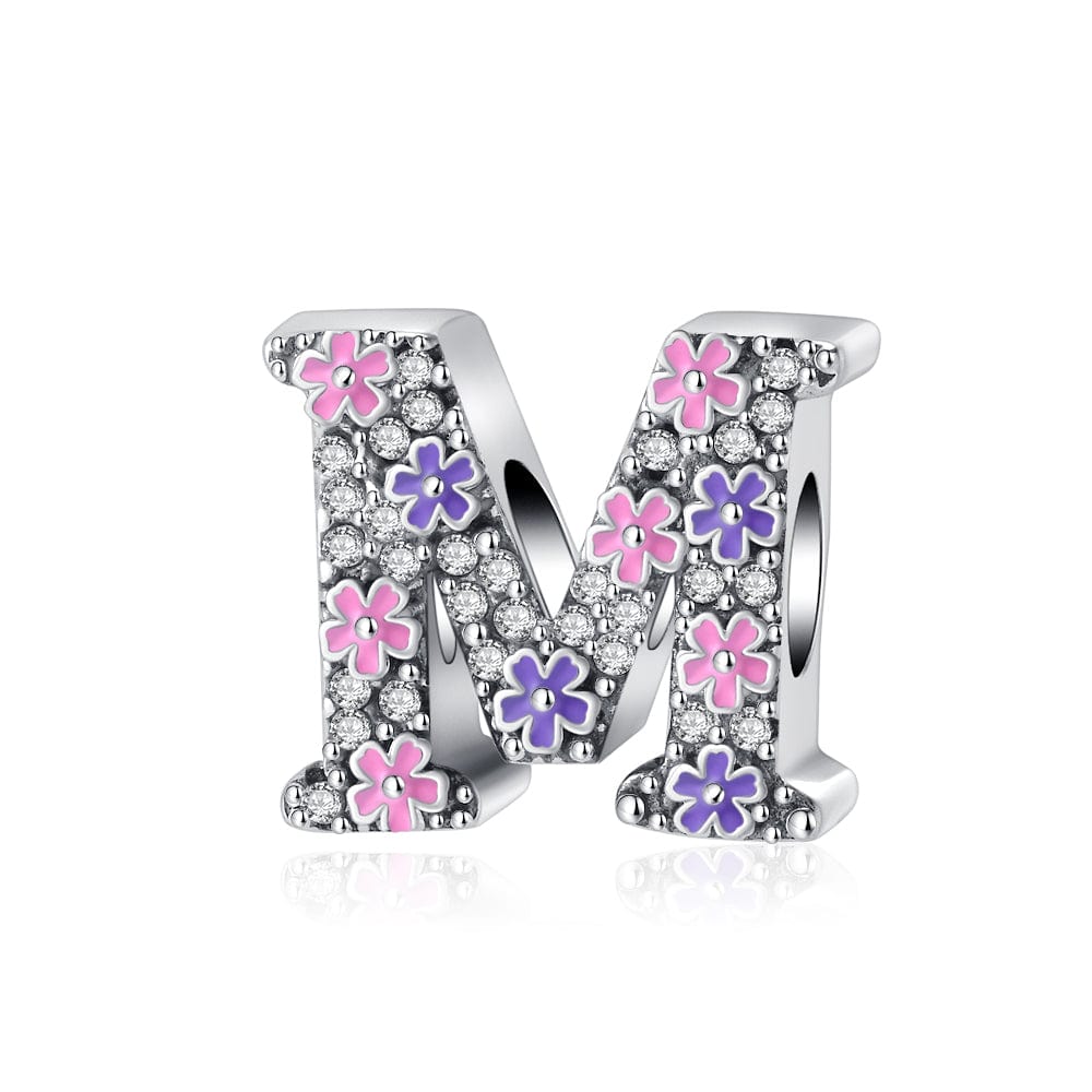 Amarante Jewelry Pink & Purple Flower Letter A~Z Alphabet Charm
