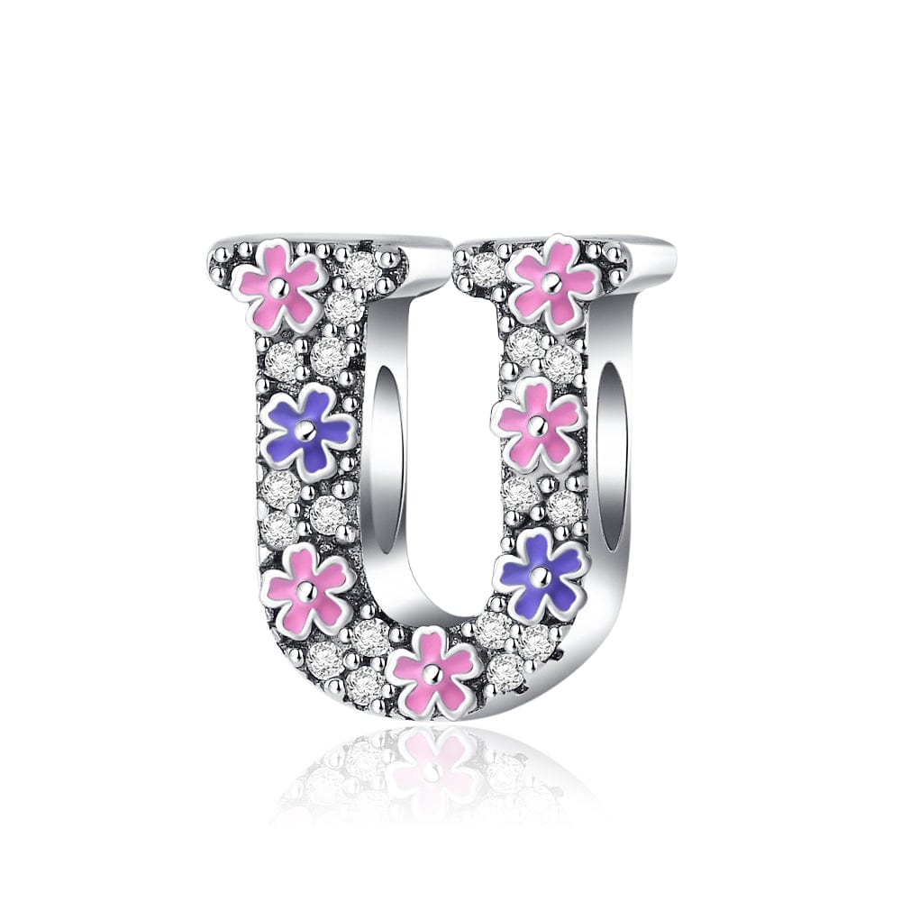 Amarante Jewelry Pink & Purple Flower Letter A~Z Alphabet Charm