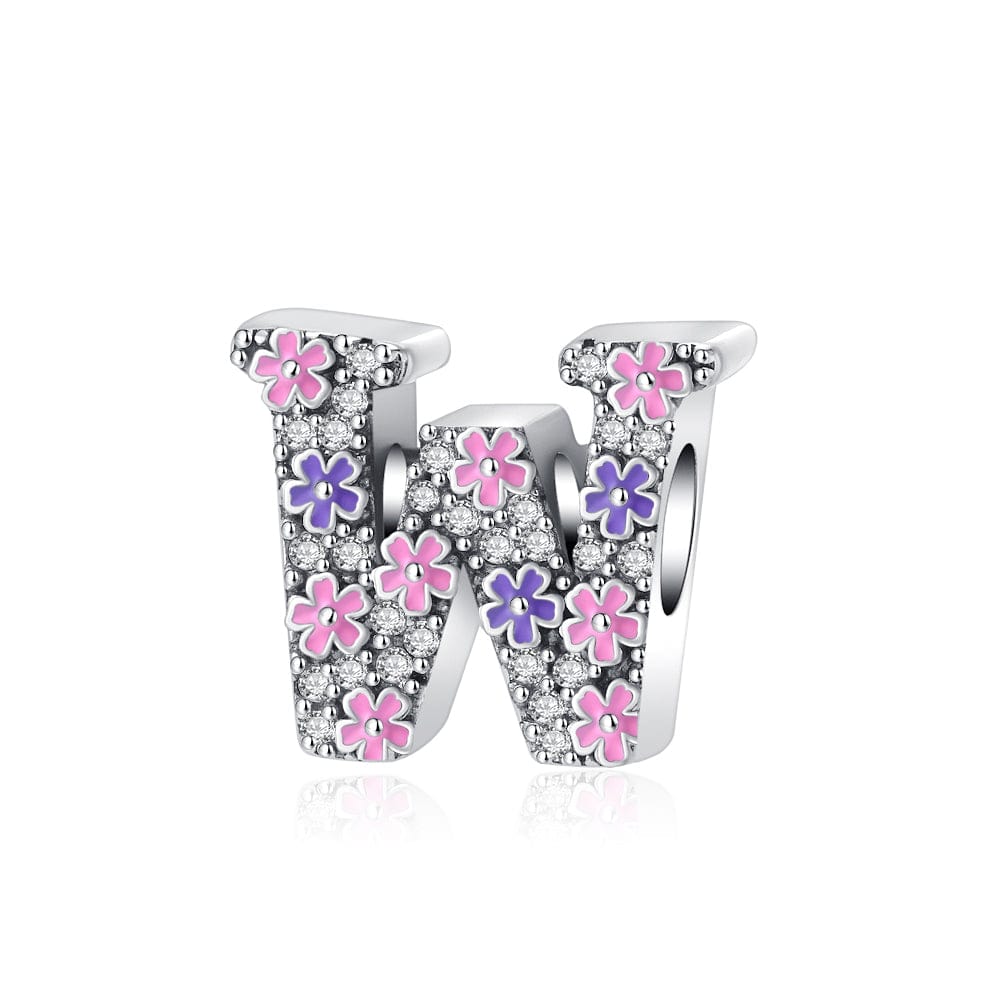 Amarante Jewelry Pink & Purple Flower Letter A~Z Alphabet Charm