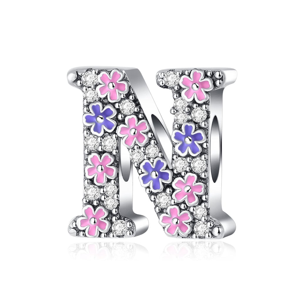 Amarante Jewelry Pink & Purple Flower Letter A~Z Alphabet Charm