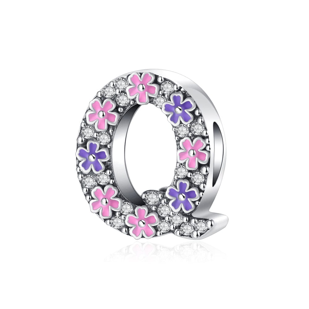 Amarante Jewelry Pink & Purple Flower Letter A~Z Alphabet Charm