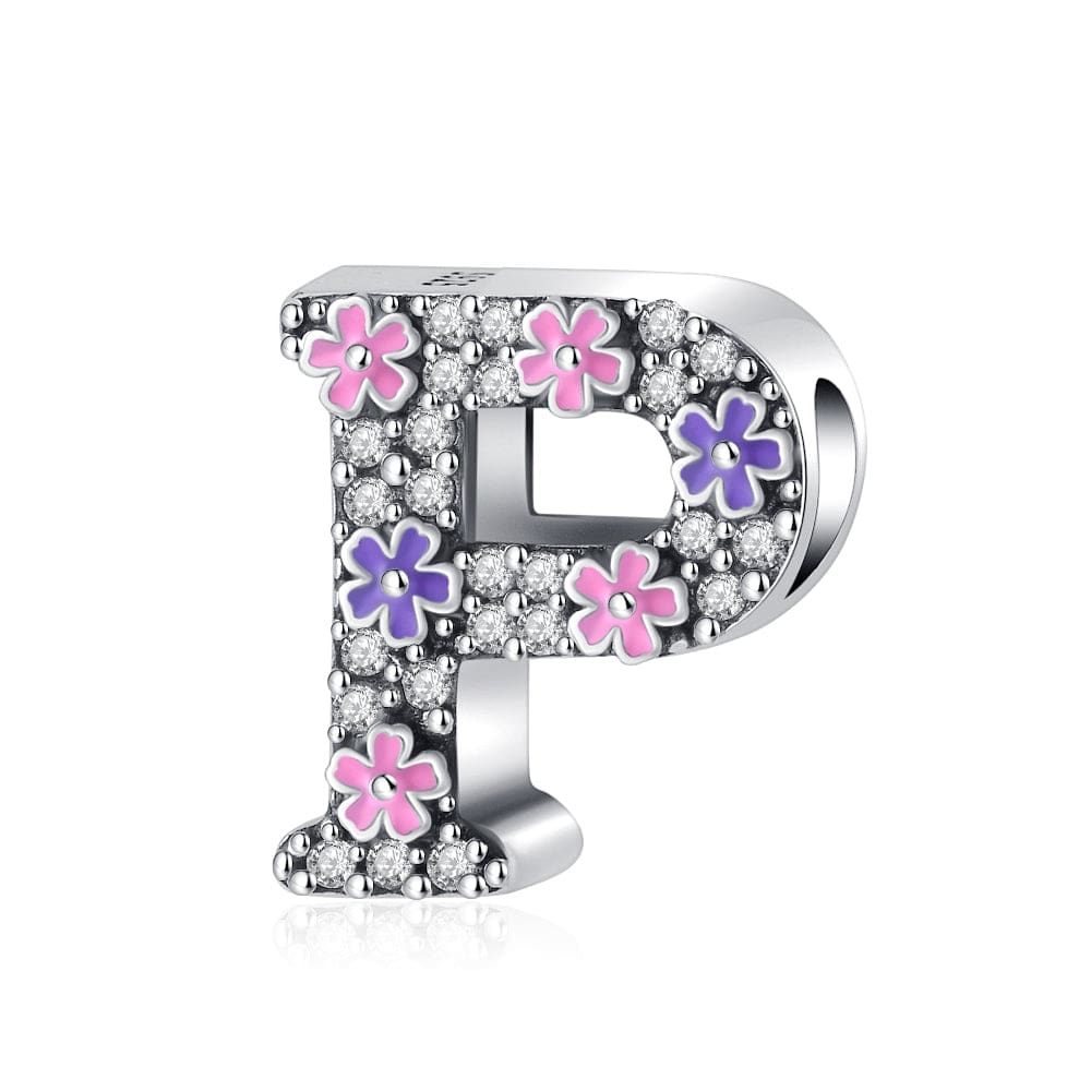 Amarante Jewelry Pink & Purple Flower Letter A~Z Alphabet Charm