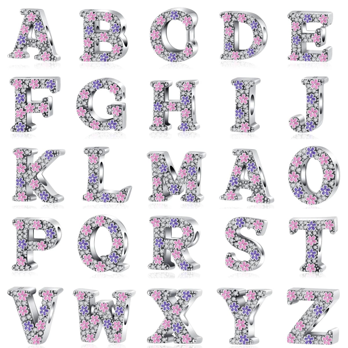Amarante Jewelry Pink & Purple Flower Letter A~Z Alphabet Charm