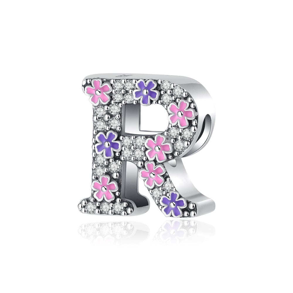 Amarante Jewelry Pink & Purple Flower Letter A~Z Alphabet Charm