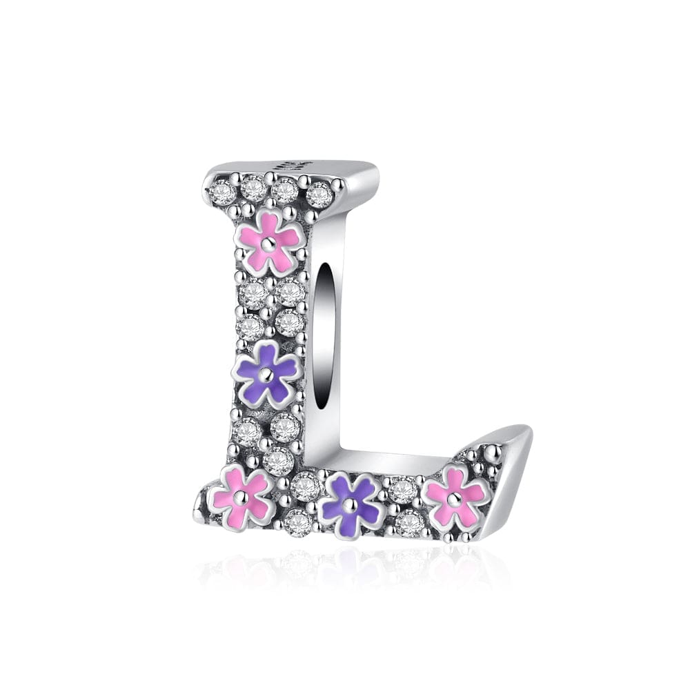Amarante Jewelry Pink & Purple Flower Letter A~Z Alphabet Charm
