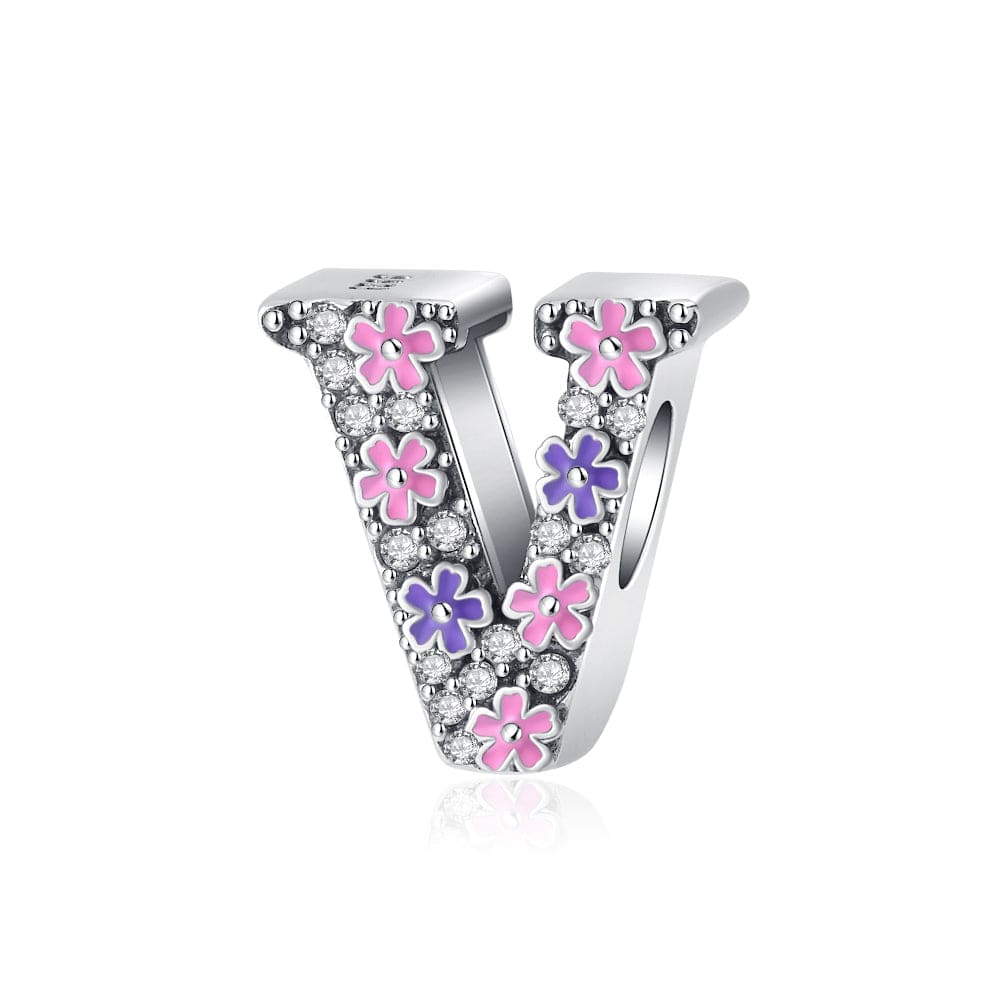 Amarante Jewelry Pink & Purple Flower Letter A~Z Alphabet Charm