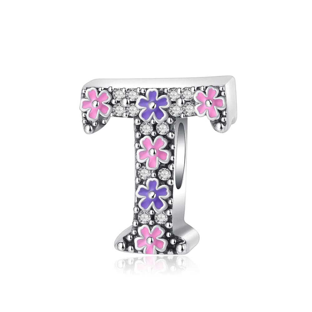 Amarante Jewelry Pink & Purple Flower Letter A~Z Alphabet Charm