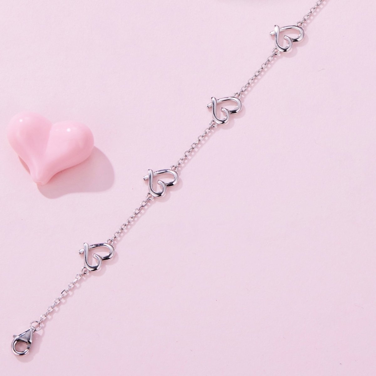 Amarante Jewelry Linked Hearts Silver Bracelet
