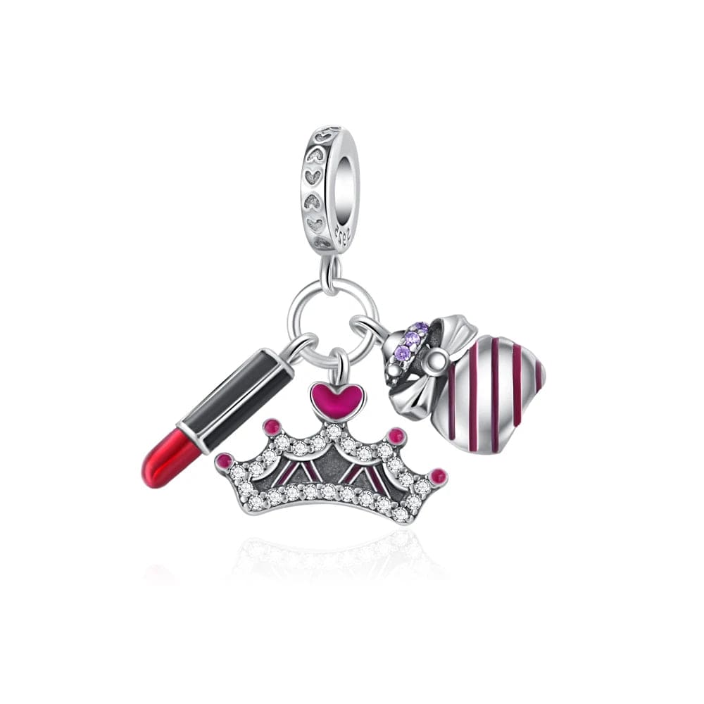 Amarante Jewelry Lipstick Crown and Ribbon Dangle Charm