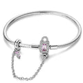 Amarante Jewelry Lock and Key Bracelet with Pink Crystal and Safety Chain