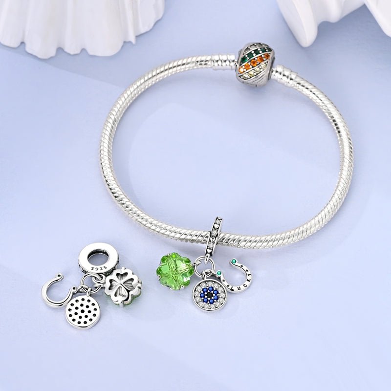 Amarante Jewelry Lucky Clover, Evil Eye & Horseshoe Triple Dangle Charm