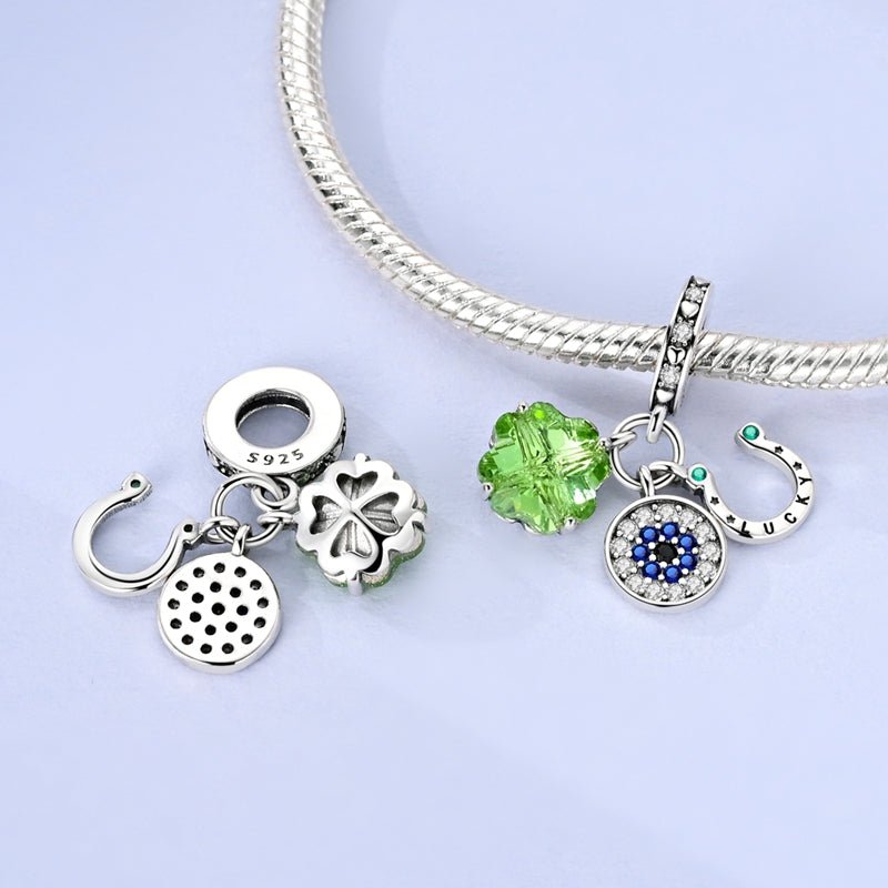 Amarante Jewelry Lucky Clover, Evil Eye & Horseshoe Triple Dangle Charm