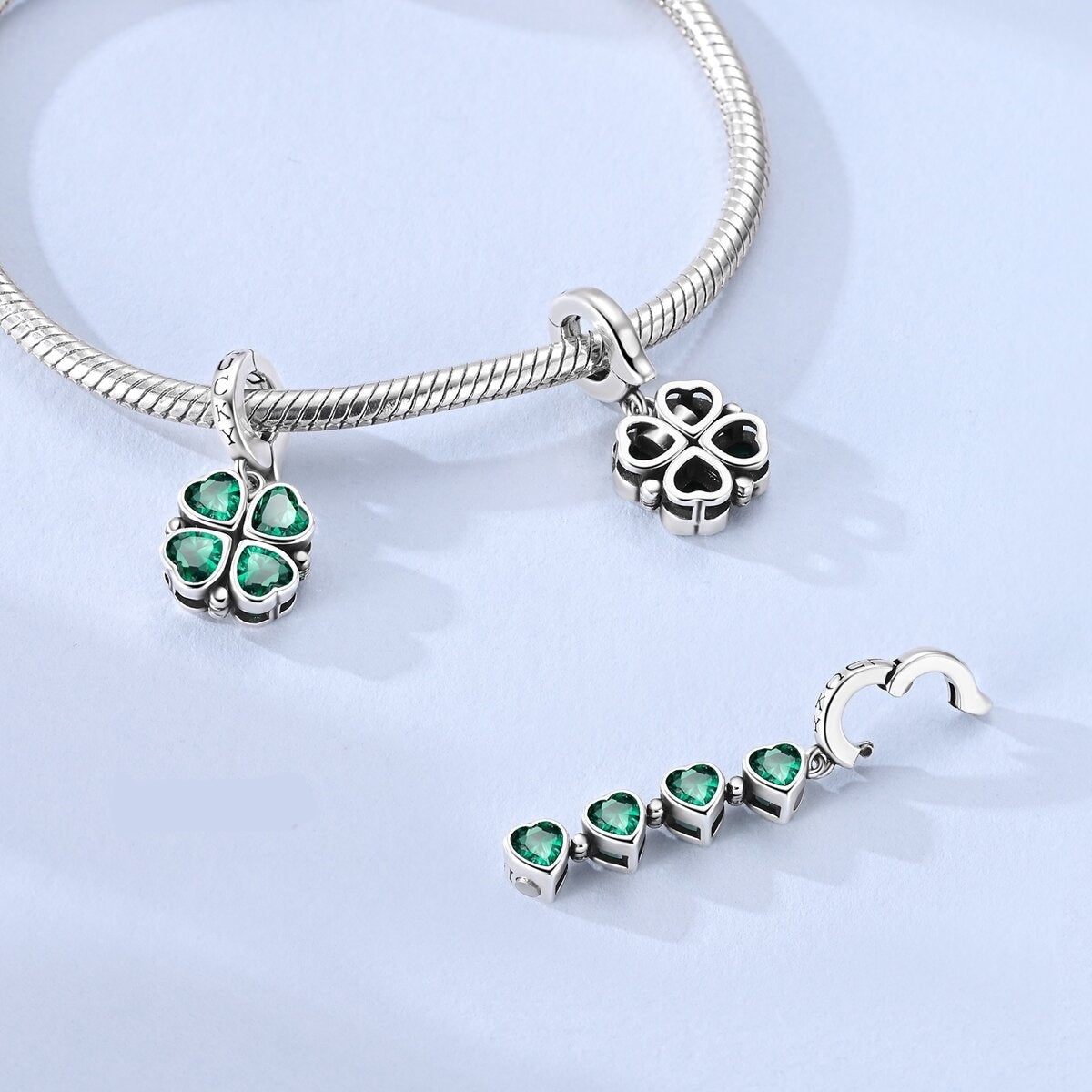 Amarante Jewelry Lucky Clover Green Heart Dangle Charm