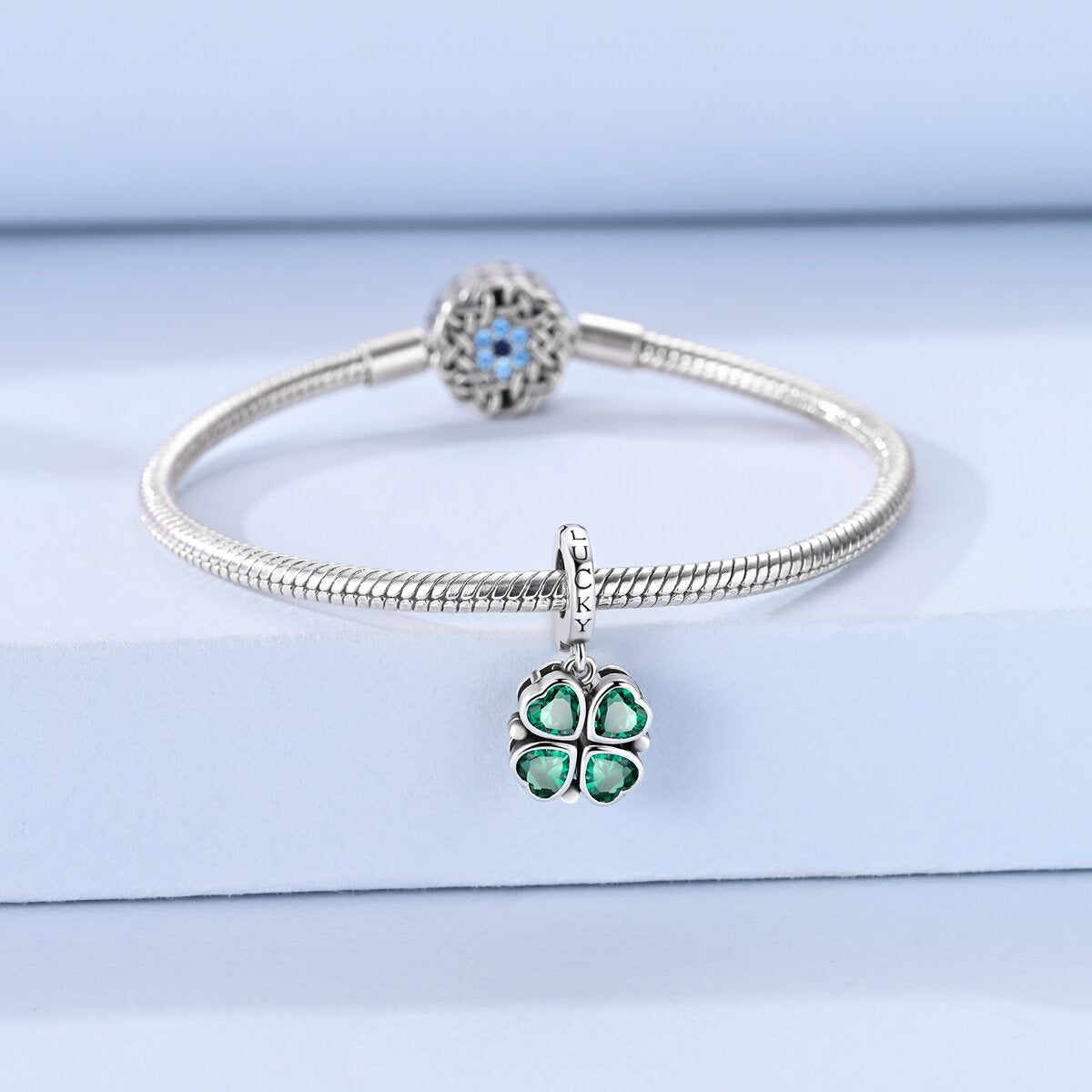 Amarante Jewelry Lucky Clover Green Heart Dangle Charm