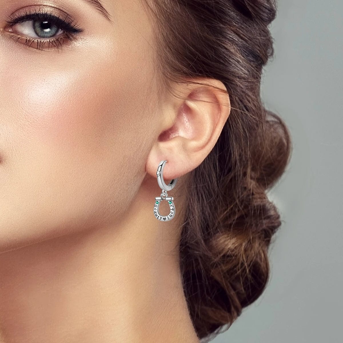 Amarante Jewelry Lucky Clover & Horseshoe Hoop Earrings with Green Crystals