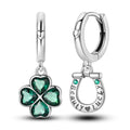 Amarante Jewelry Lucky Clover & Horseshoe Hoop Earrings with Green Crystals