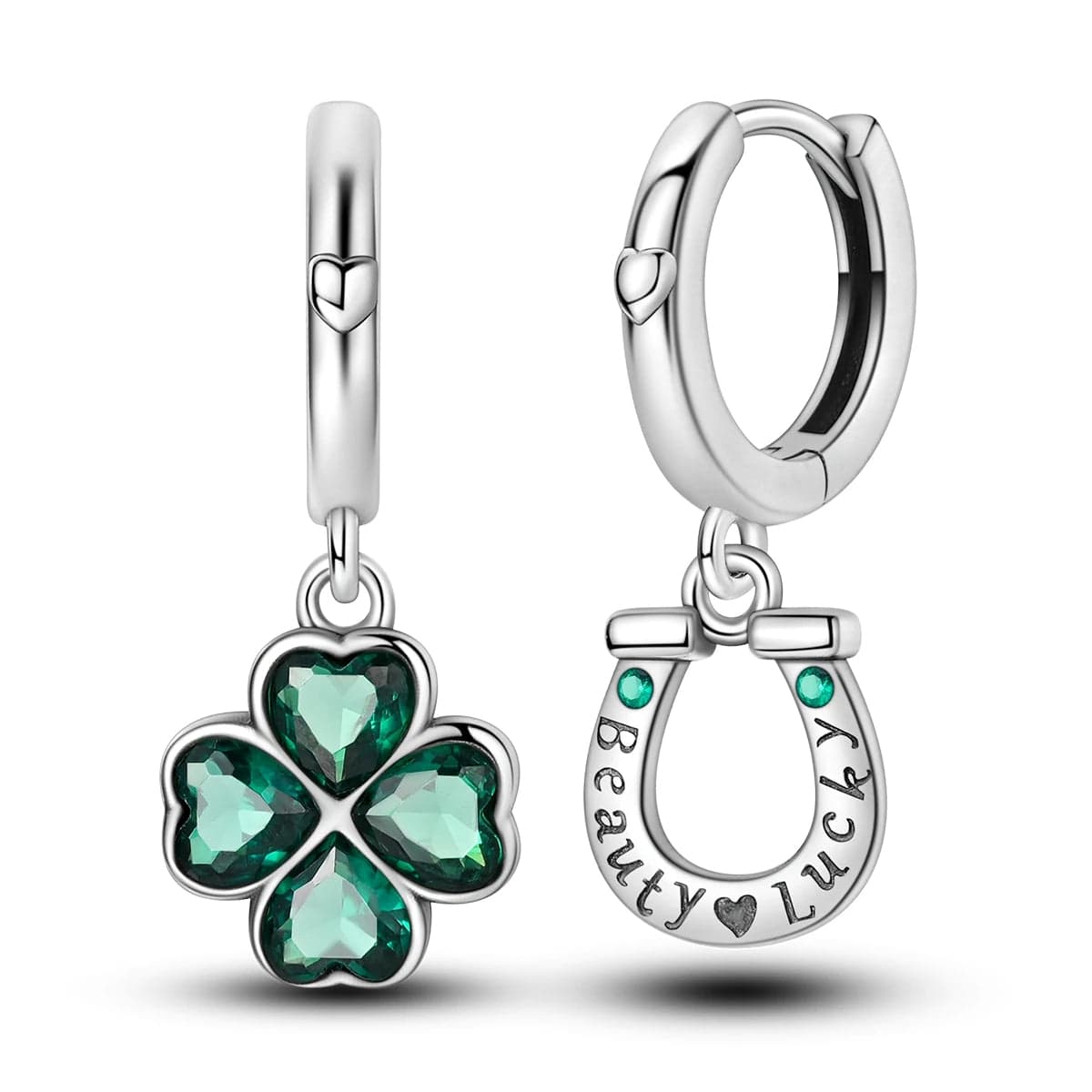 Amarante Jewelry Lucky Clover & Horseshoe Hoop Earrings with Green Crystals
