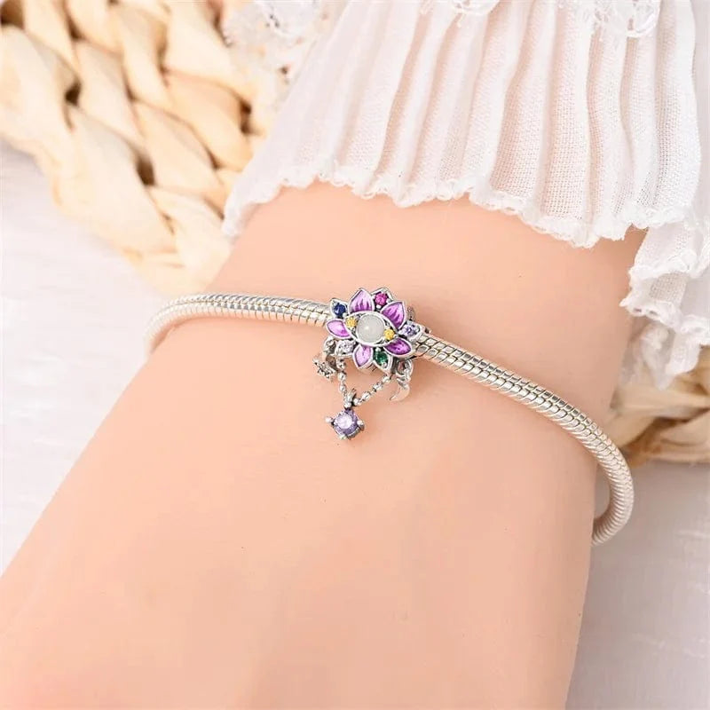 Amarante Jewelry Luminous Celestial Lotus Charm with Moon and Star Accents