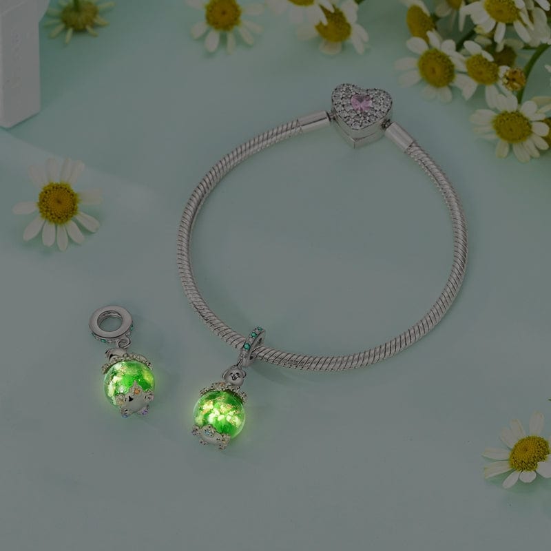 Amarante Jewelry Luminous Dog with Green Crystal Globe Dangle Charm