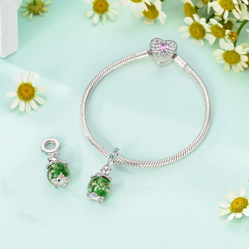Amarante Jewelry Luminous Dog with Green Crystal Globe Dangle Charm