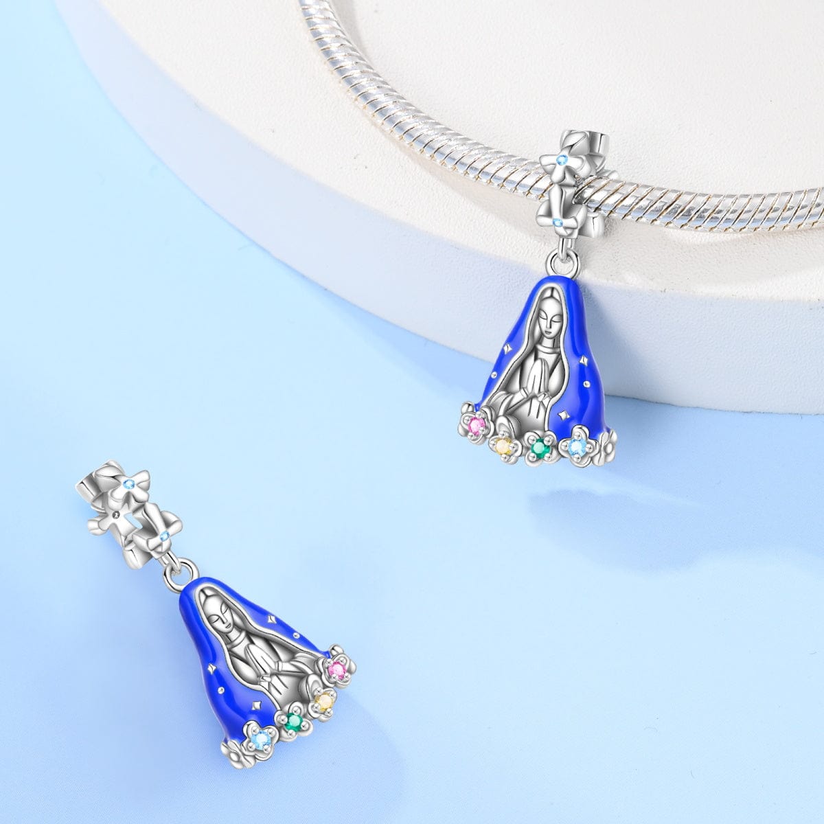 Amarante Jewelry Madonna Charm with Colorful Gemstone Accents