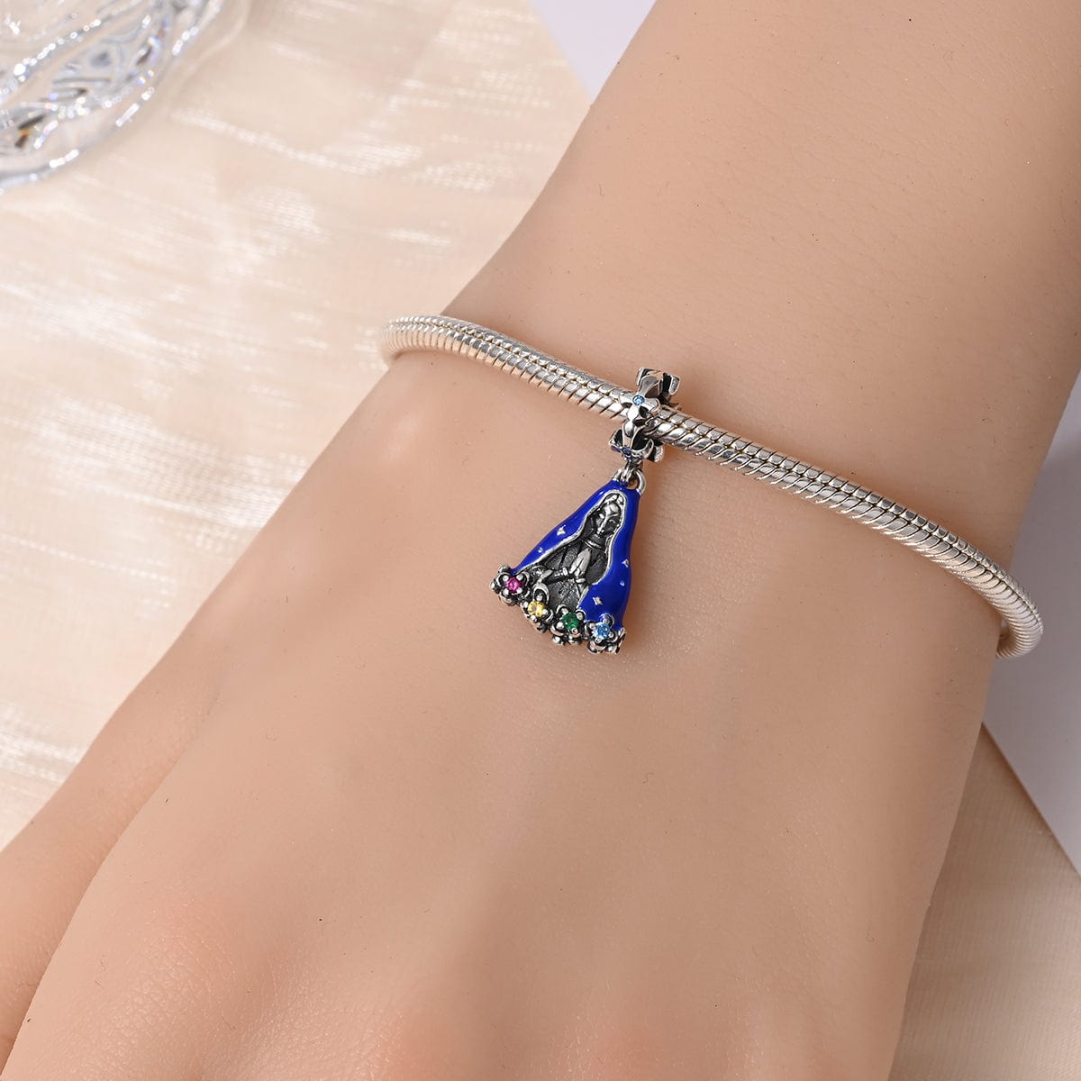 Amarante Jewelry Madonna Charm with Colorful Gemstone Accents