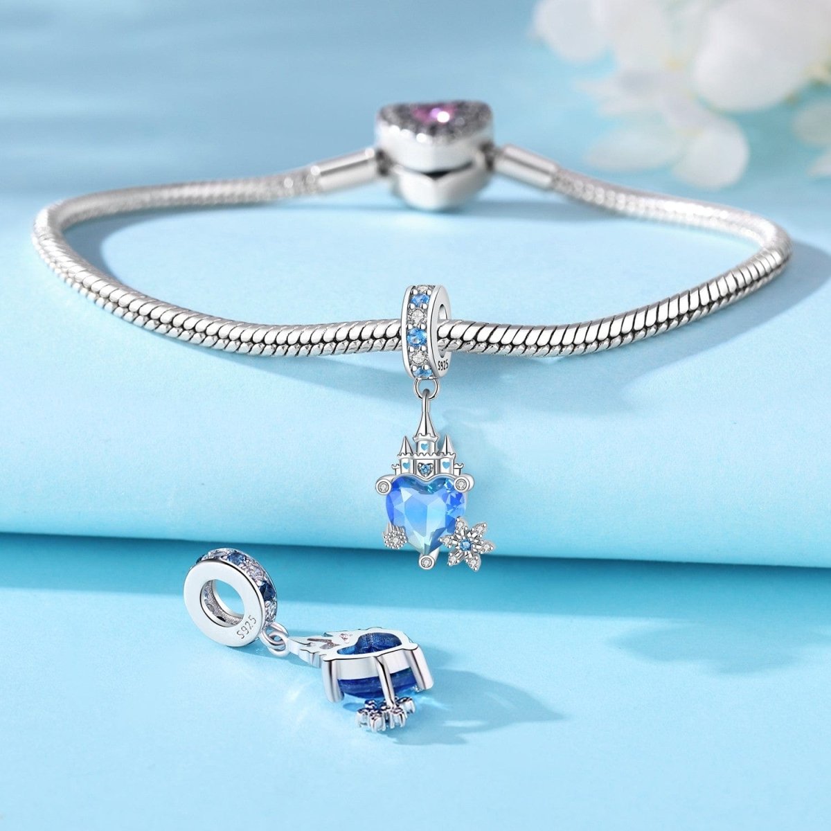 Amarante Jewelry Magical Blue Heart Castle Dangle Charm