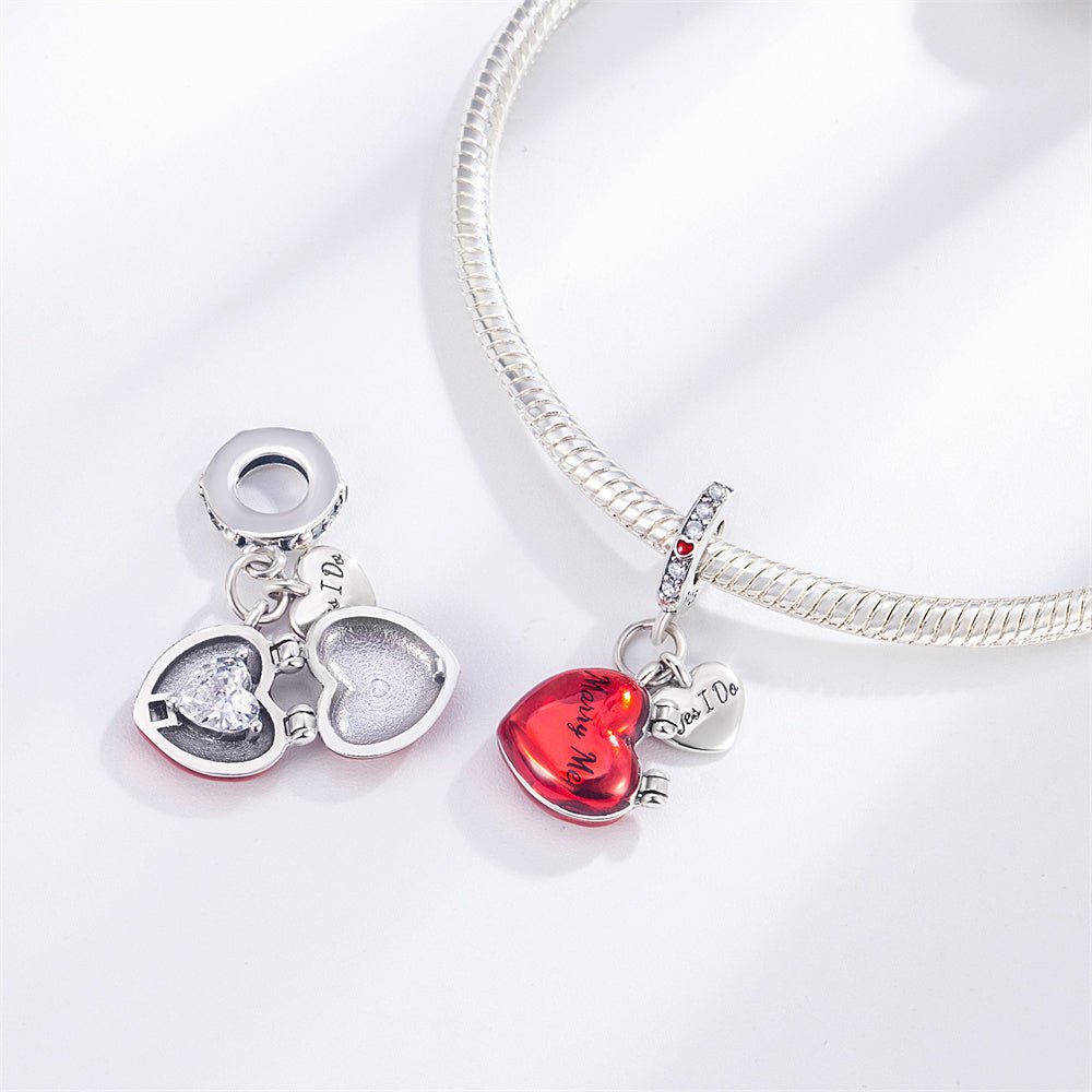 Amarante Jewelry "Marry Me" & "Yes I Do" Double Heart Proposal Dangle Charm