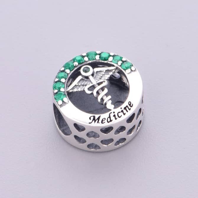 Amarante Jewelry Medicine Symbol with Green Crystal Charm