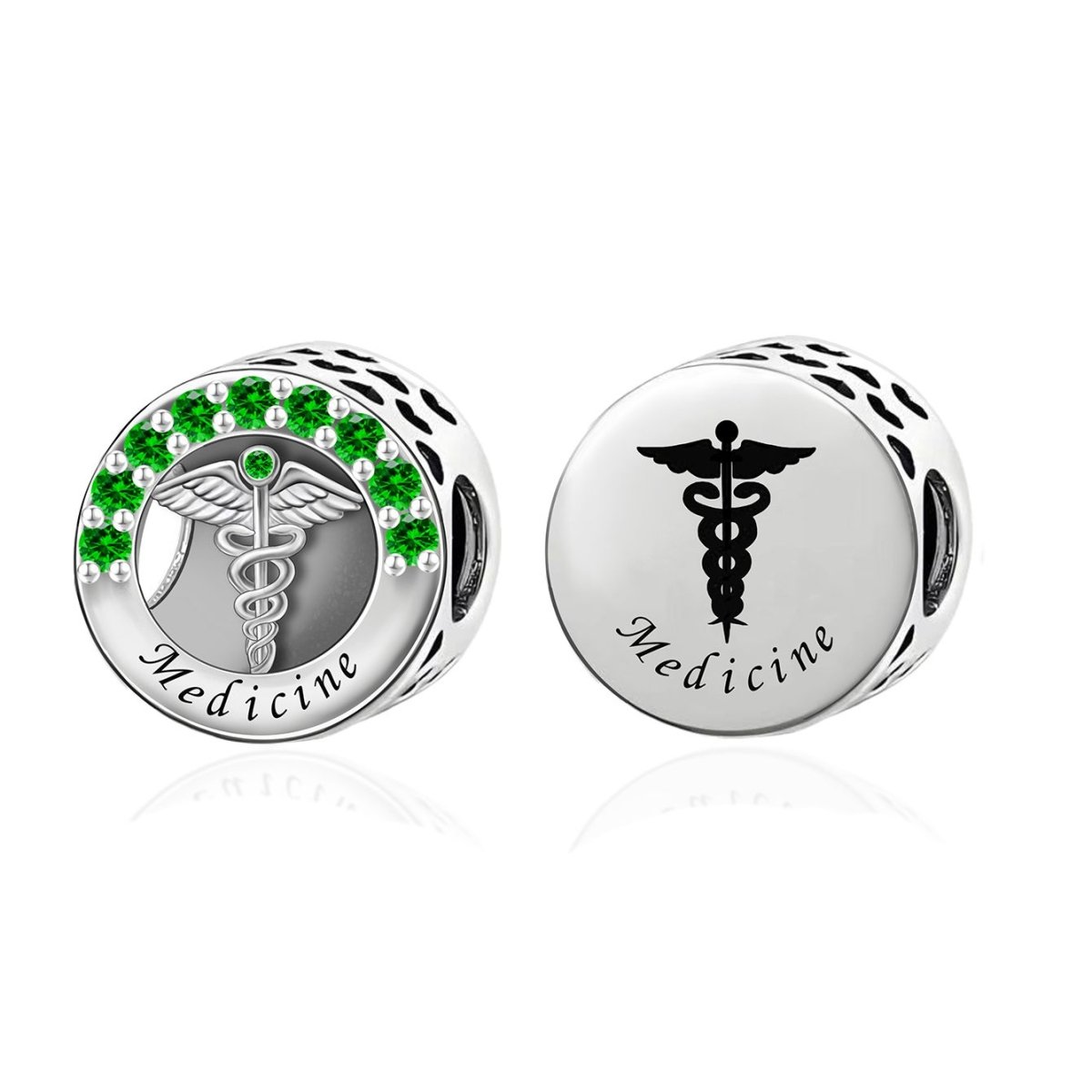 Amarante Jewelry Medicine Symbol with Green Crystal Charm