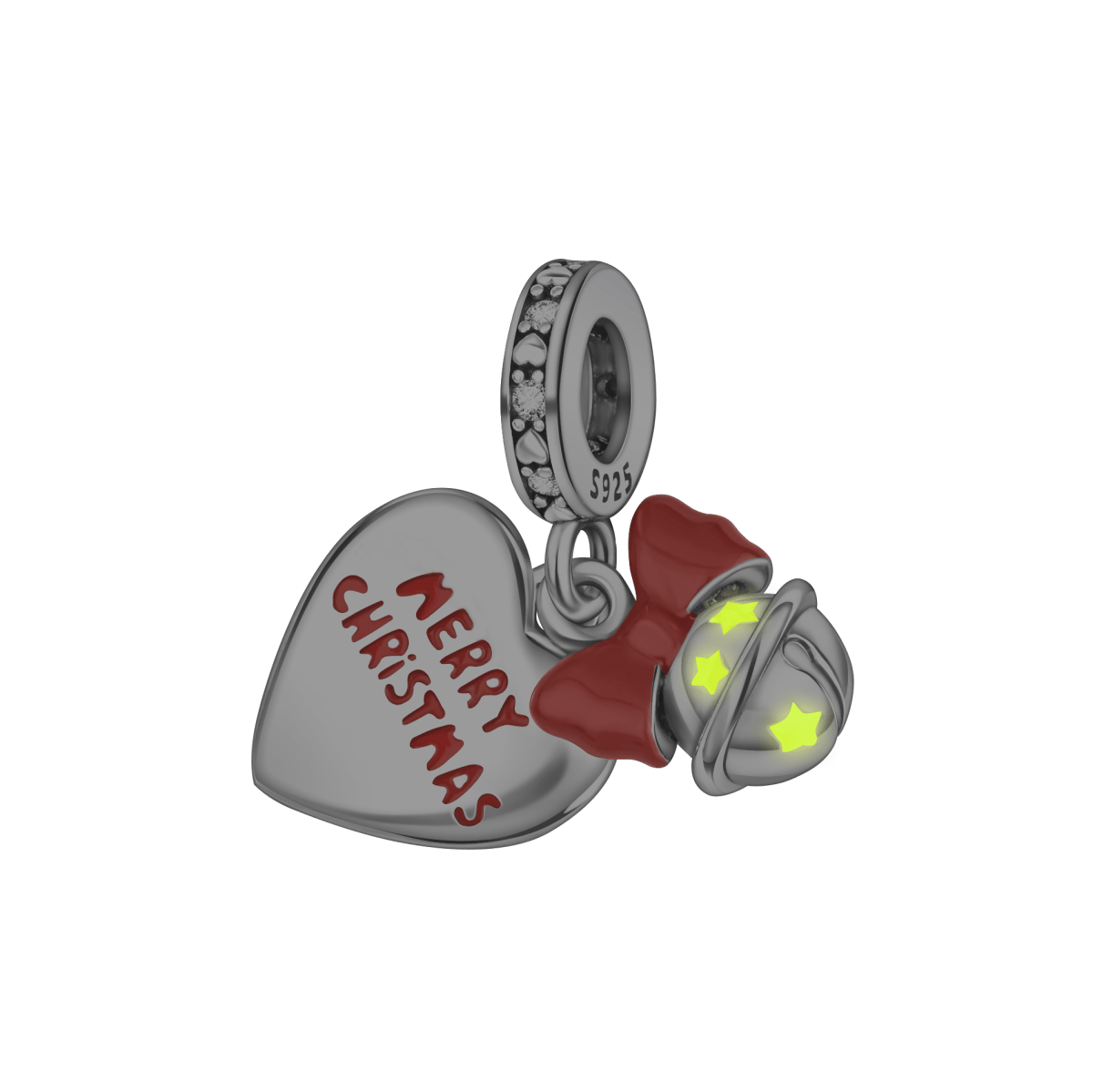 Amarante Jewelry Merry Christmas Heart Charm with Festive Bell
