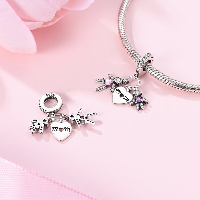 Amarante Jewelry Mom & Children Heart Dangle Charm