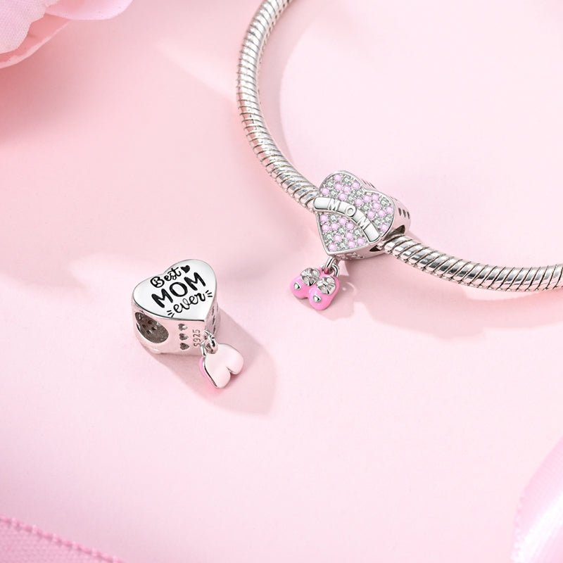 Amarante Jewelry Mom's Love Heart & Baby Shoes Dangle Charm