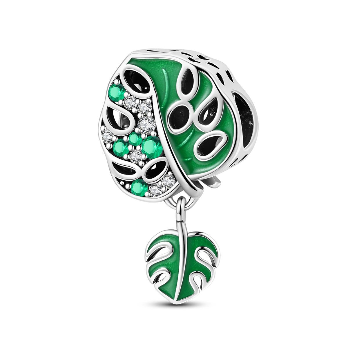 Amarante Jewelry Monstera Leaf & Green Crystal Dangle Charm