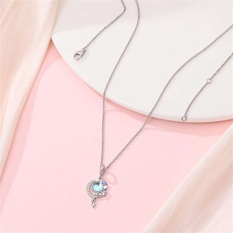 Amarante Jewelry Moon & Star Necklace with Blue Stone