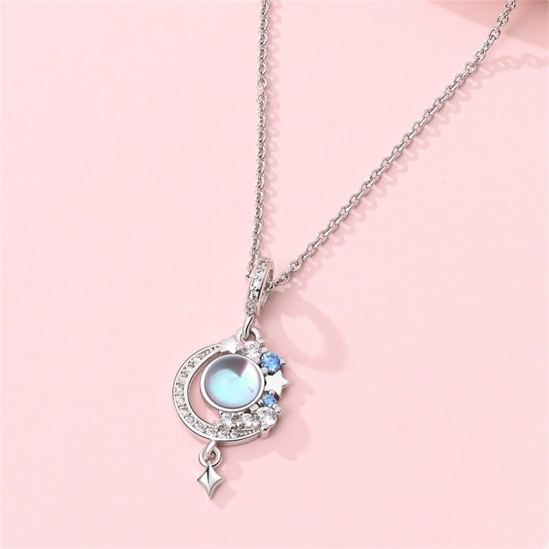 Amarante Jewelry Moon & Star Necklace with Blue Stone