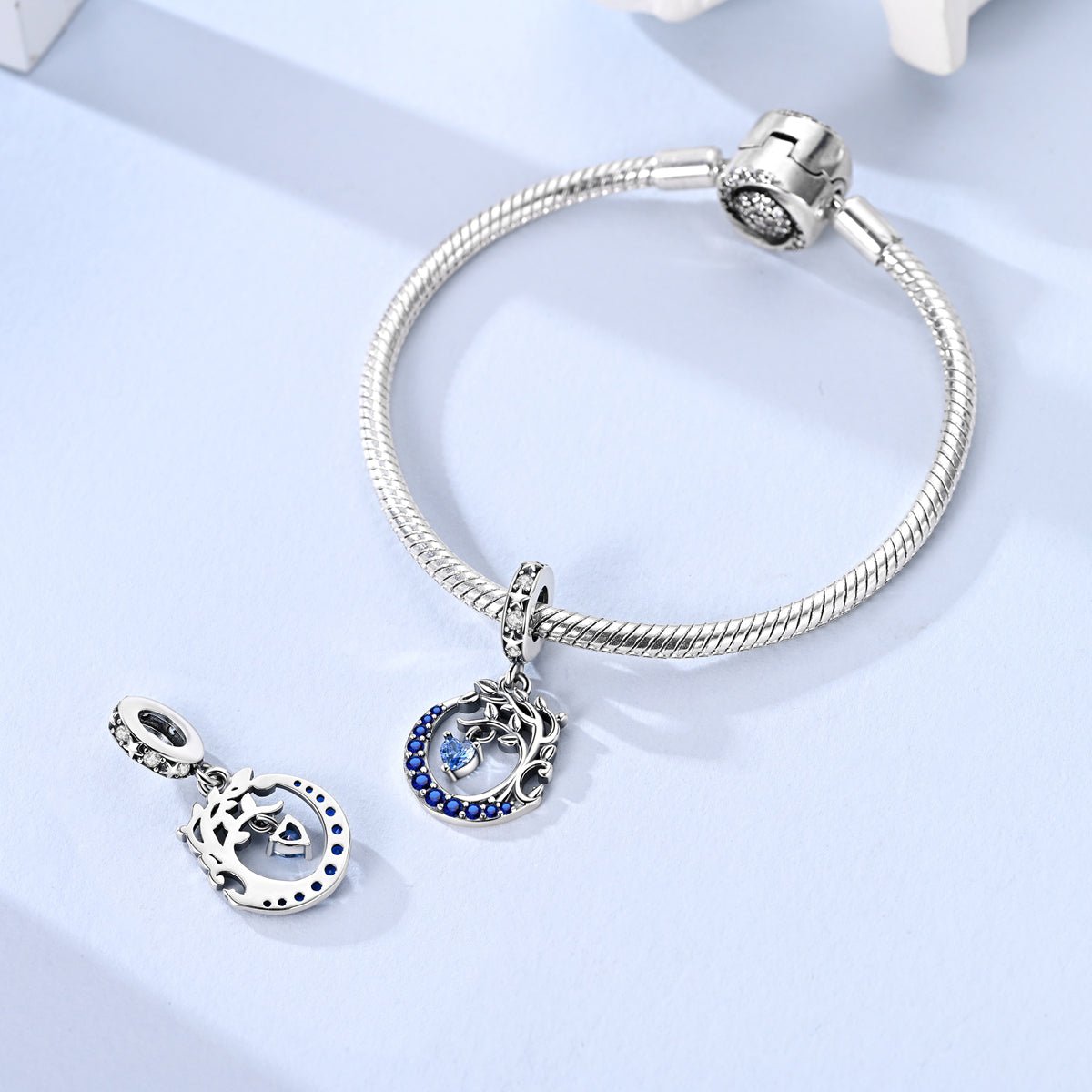 Amarante Jewelry Moon & Tree of Life with Blue Heart Dangle Charm
