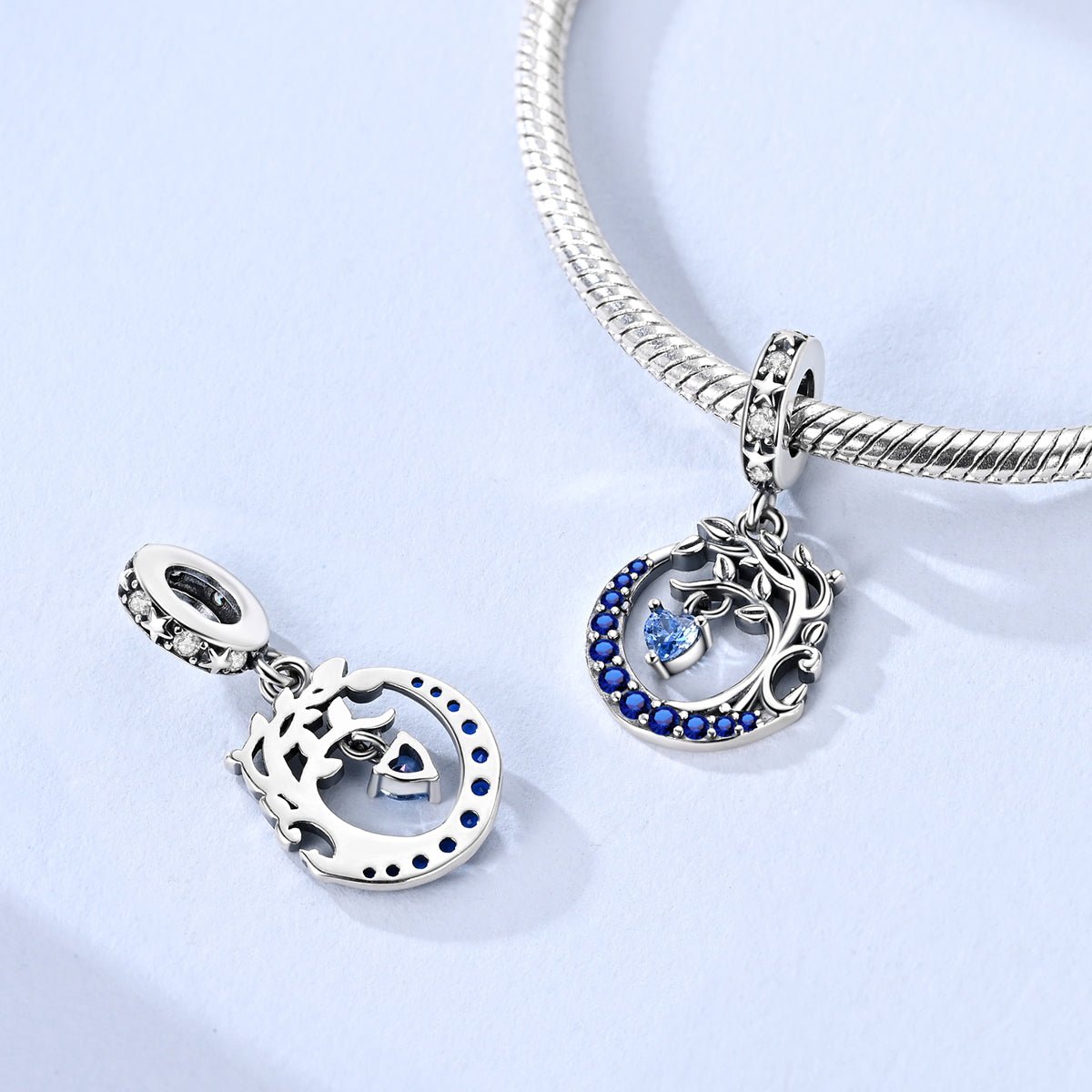 Amarante Jewelry Moon & Tree of Life with Blue Heart Dangle Charm