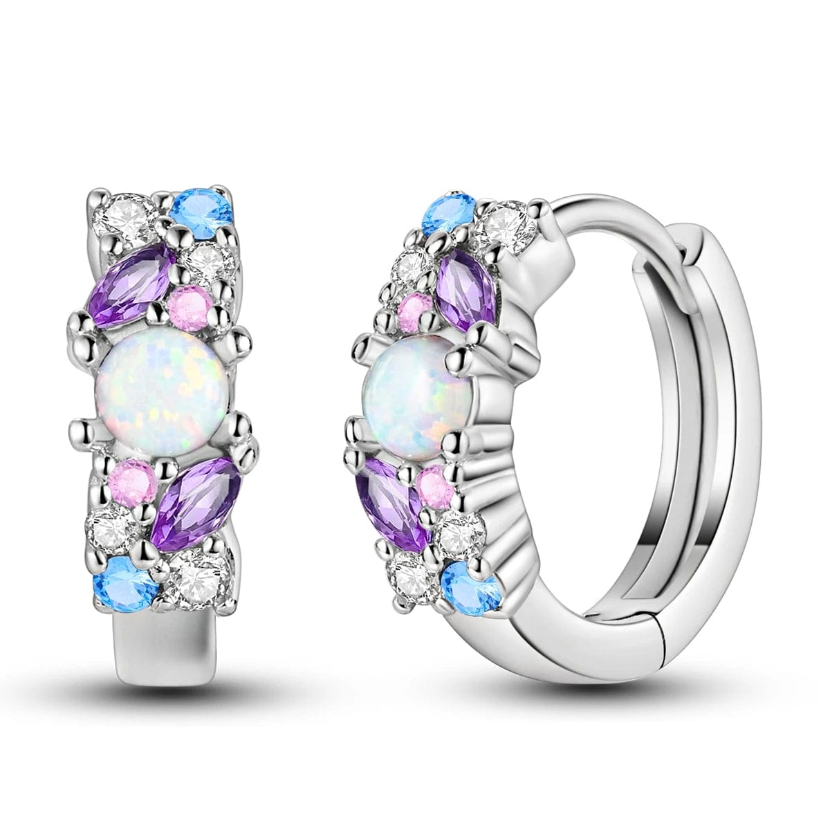 Amarante Jewelry Multicolor Gemstone & Opal Hoop Earrings with Sparkling Crystals