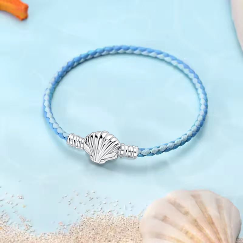 Amarante Jewelry Ocean Blue Braided Leather Bracelet with Seashell Clasp
