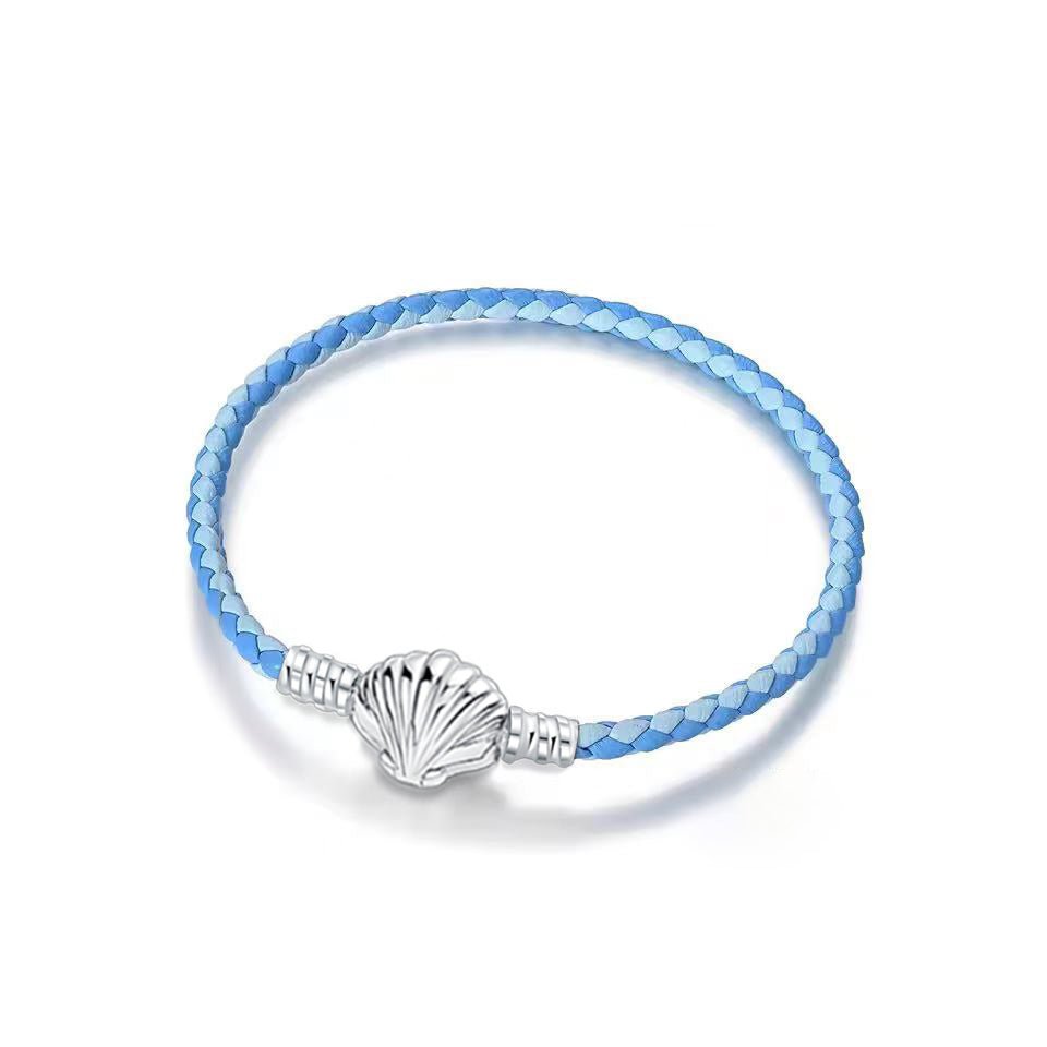Amarante Jewelry Ocean Blue Braided Leather Bracelet with Seashell Clasp