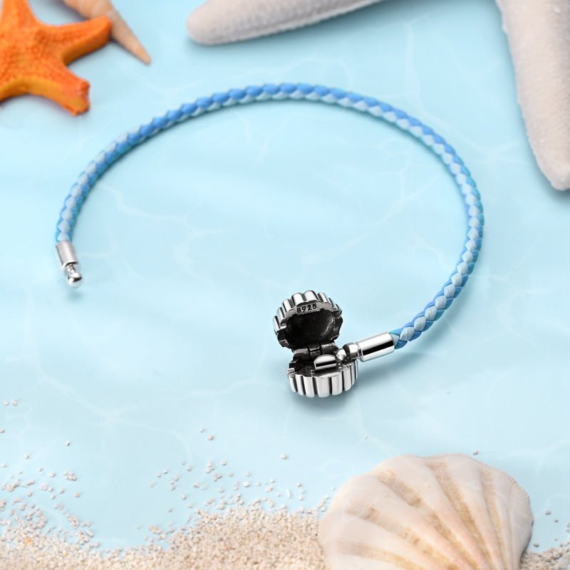 Amarante Jewelry Ocean Blue Braided Leather Bracelet with Seashell Clasp